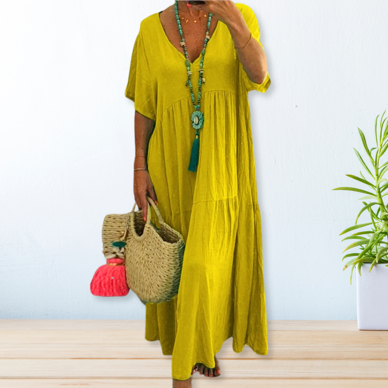 Variant image for Robe Longue Femme D'Été en Coton Col en V – Élégante et Confortable-25
