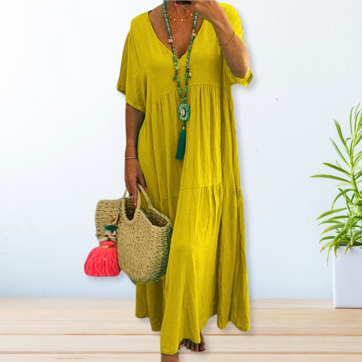 Variant image for Robe Longue Femme D'Été en Coton Col en V – Élégante et Confortable-25