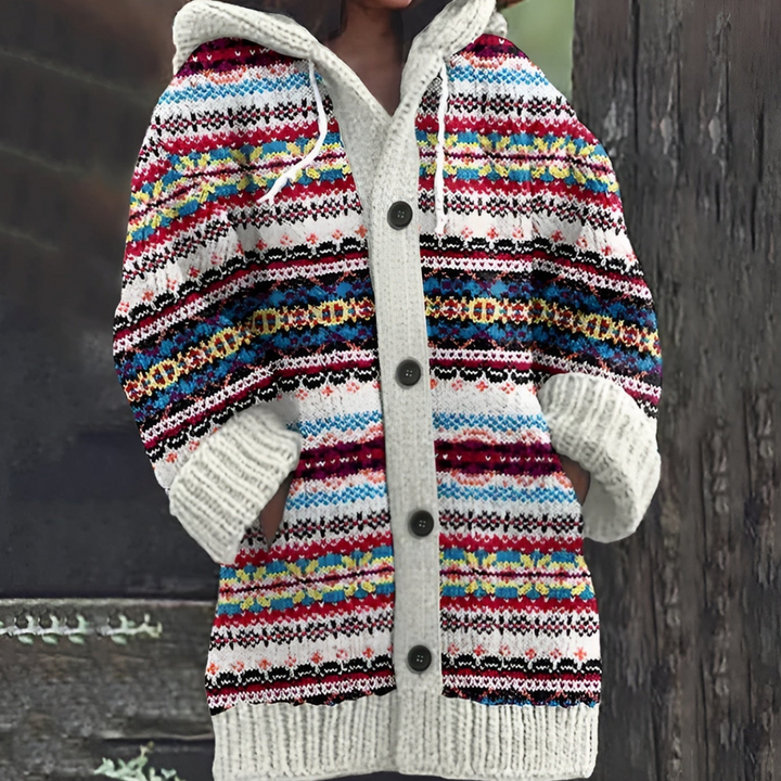 Damen Strick Lang Cardigan Warm | Mit Kapuze