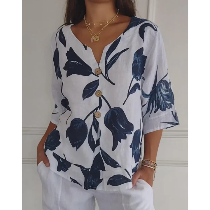 Chemisier Floral À Col En V Et À Boutons Pour Femmes | Stylisé