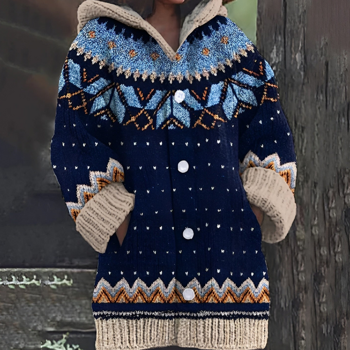 Damen Strick Lang Cardigan Warm | Mit Kapuze