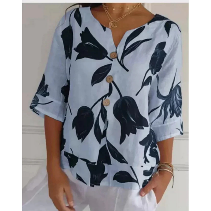 Chemisier Floral À Col En V Et À Boutons Pour Femmes | Stylisé
