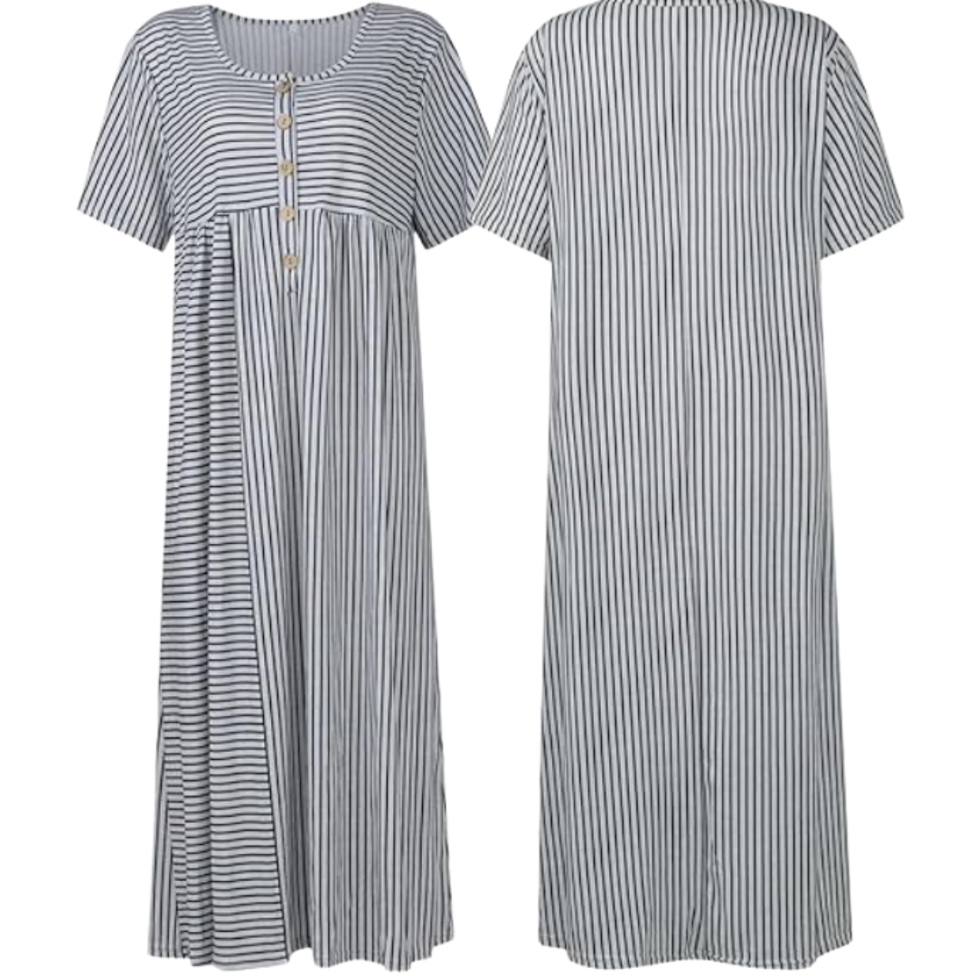 Sommerkleid mit kurzen Ärmeln und halben Knöpfen für Frauen | Midi