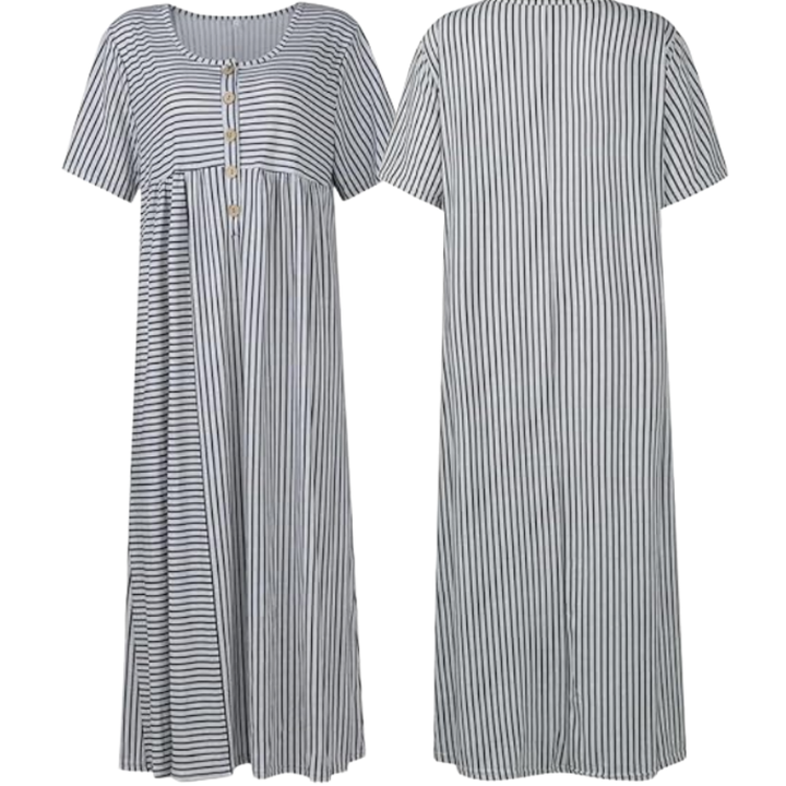 Sommerkleid mit kurzen Ärmeln und halben Knöpfen für Frauen | Midi