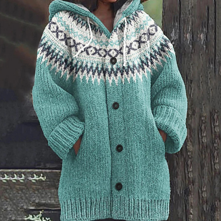 Damen Strick Lang Cardigan Warm | Mit Kapuze