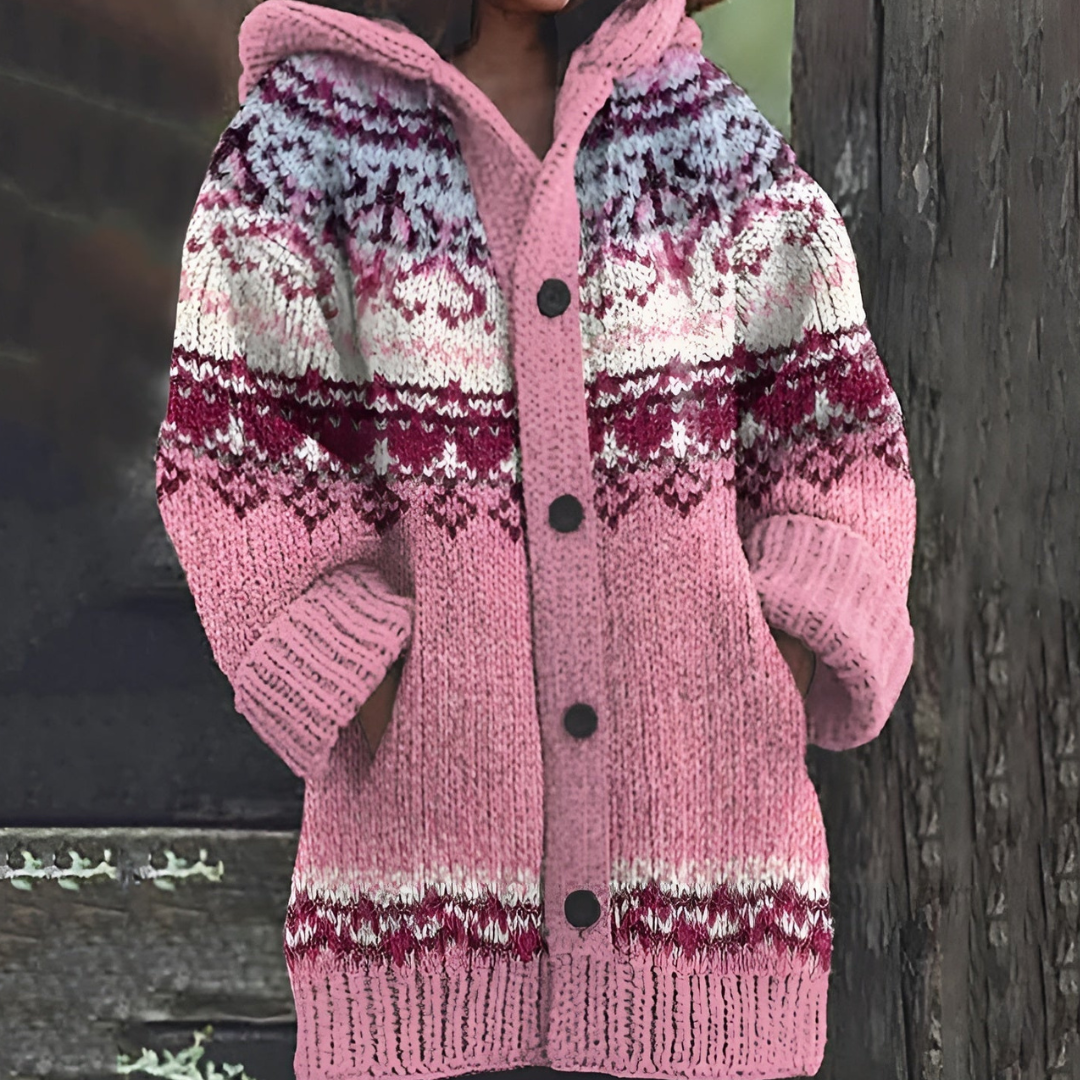 Damen Strick Lang Cardigan Warm | Mit Kapuze