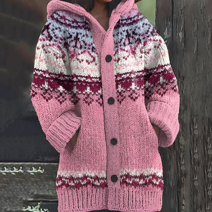 Damen Strick Lang Cardigan Warm | Mit Kapuze