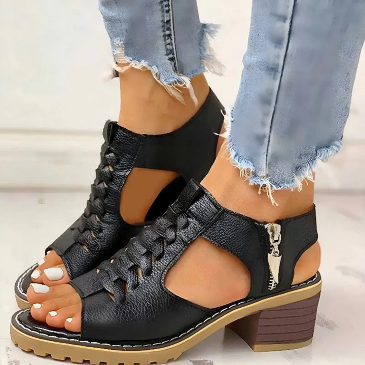 Sandales Ajourées Femme Avec Fermeture Éclair Et Bout Ouvert | Talons Plateforme