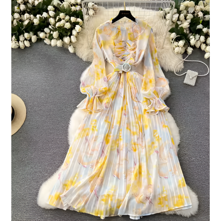 Vestito Estivo Plissettato con Motivo Floreale per Donne | Maxi