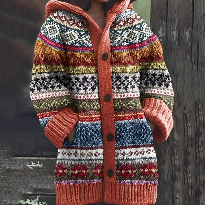 Damen Strick Lang Cardigan Warm | Mit Kapuze