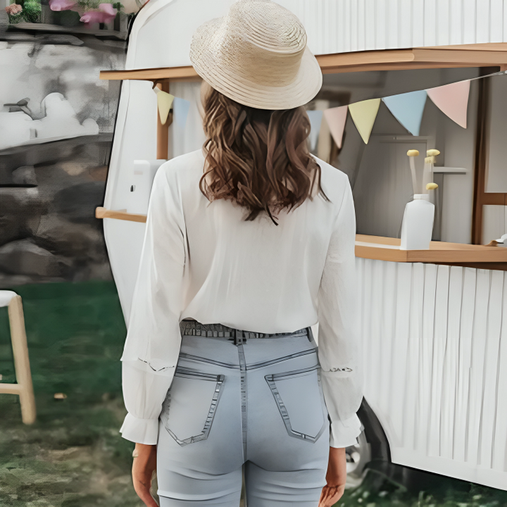 Camicia Donna Maniche Lunghe con Bottoni e Piumino Arricciato | Comodo