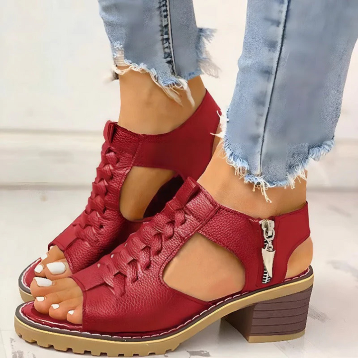 Sandales Ajourées Femme Avec Fermeture Éclair Et Bout Ouvert | Talons Plateforme