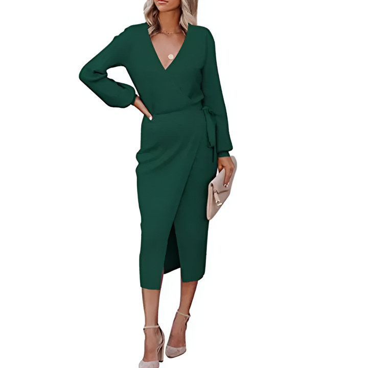 Robe Cache-Cœur élégante à Col En V Pour Femmes | Midi
