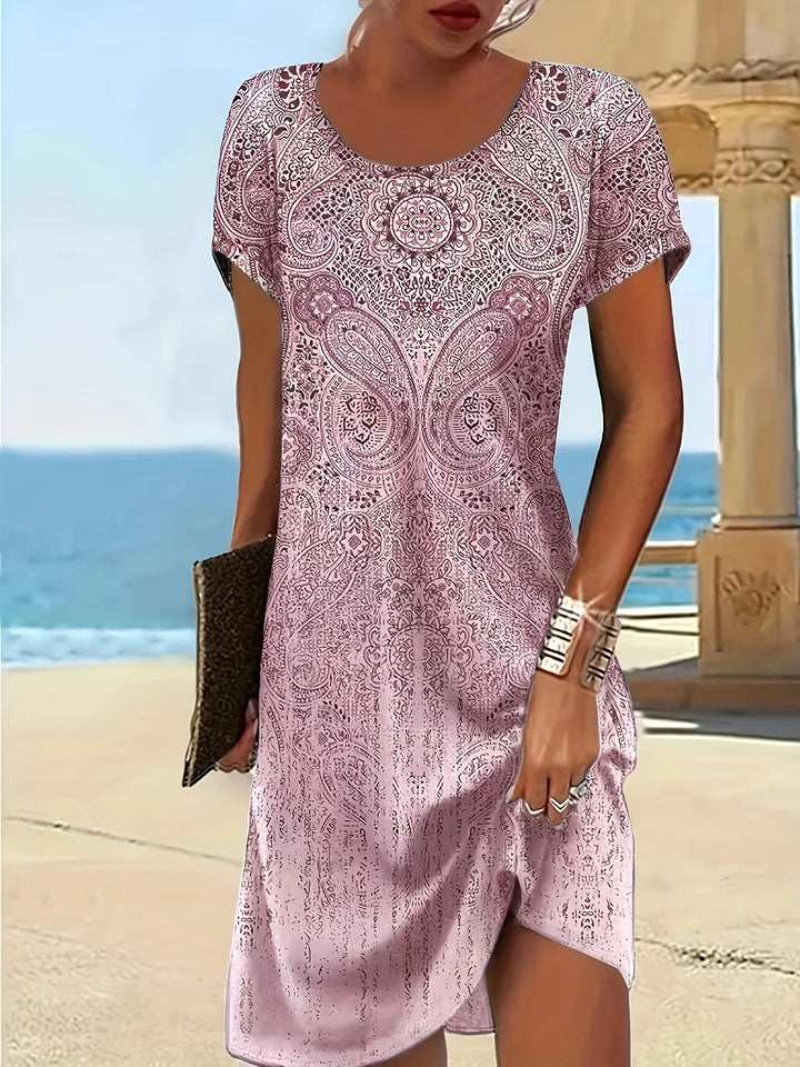 Robe De Plage D'été Imprimée Coupe A Pour Femme | Mini