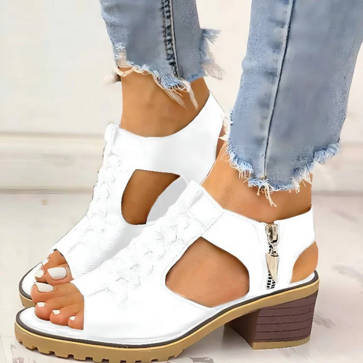 Sandales Ajourées Femme Avec Fermeture Éclair Et Bout Ouvert | Talons Plateforme