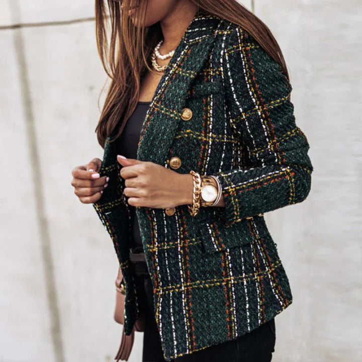 Femmes Blazer À Carreaux Manches Longues | Elegante