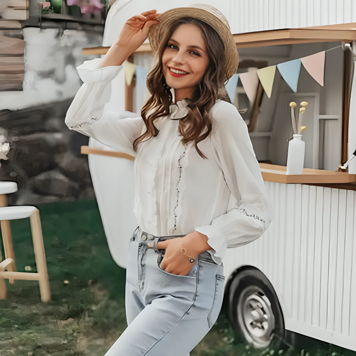 Camicia Donna Maniche Lunghe con Bottoni e Piumino Arricciato | Comodo
