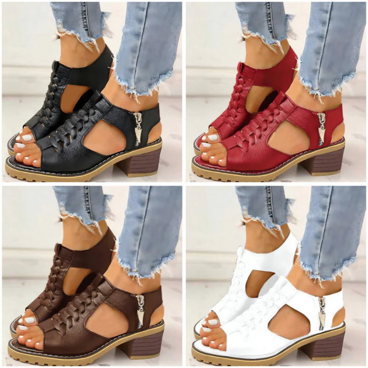 Sandales Ajourées Femme Avec Fermeture Éclair Et Bout Ouvert | Talons Plateforme