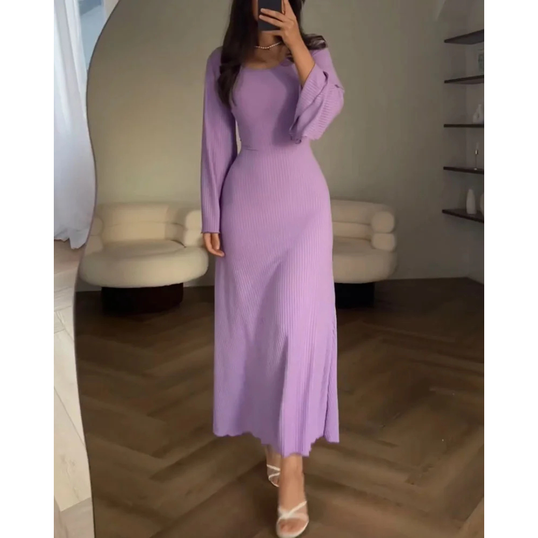 Robe D'invité De Mariage Pour Femme À Manches Longues Et À Côtes | Maxi