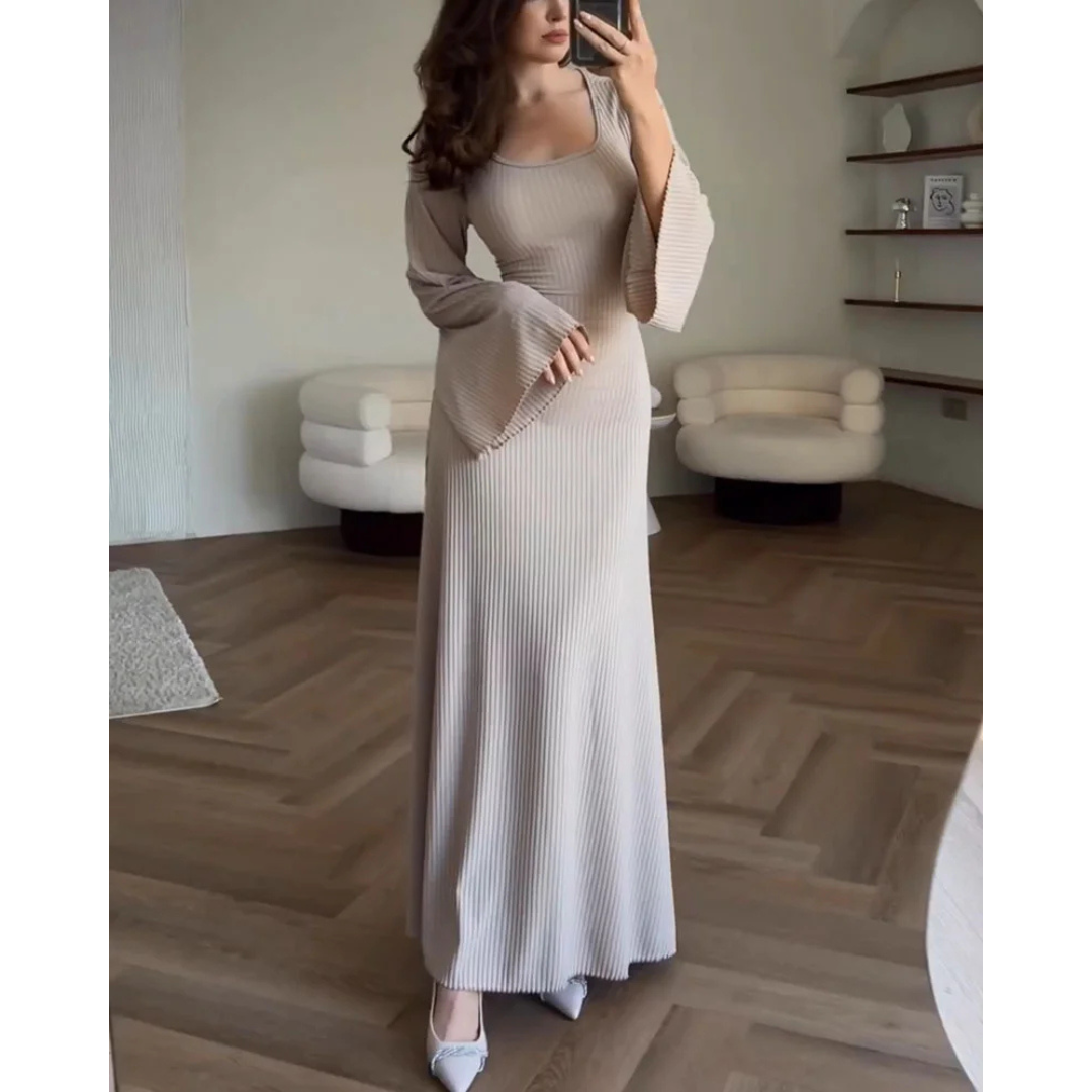 Robe D'invité De Mariage Pour Femme À Manches Longues Et À Côtes | Maxi