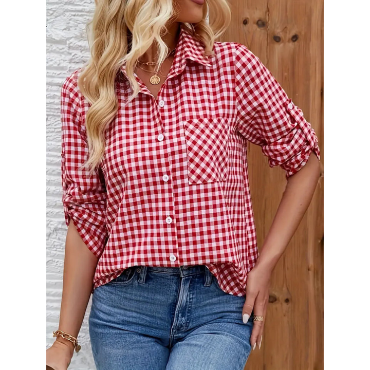 Camicia estiva casual a quadri da donna | Maniche lunghe