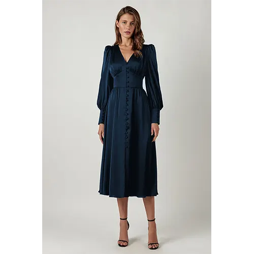 Robe De Cocktail Élégante À Manches Bouffantes Pour Femmes | Midi