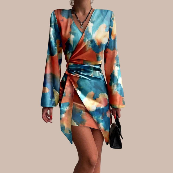 Brigitte | Femme Robe portefeuille à l'imprimé marbré abstrait