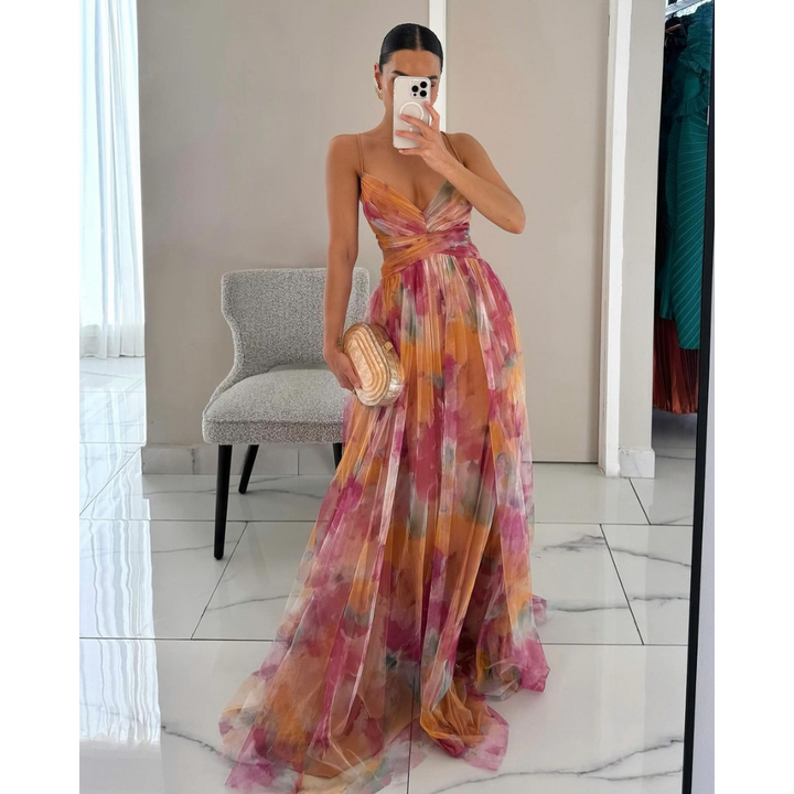 Enveloppante Avec Bretelles Spaghetti Robe D'invité De Mariage | Maxi