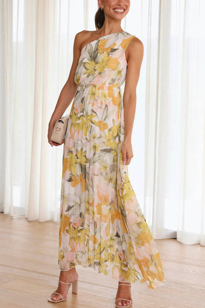 Queenie | Damen gedrucktes Dekolleté-Kleid | Gelb Weiß
