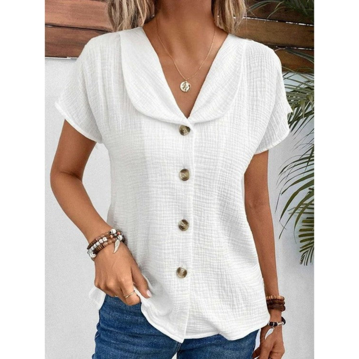 Élégant Boutonné Haut Femme | Manches Courtes