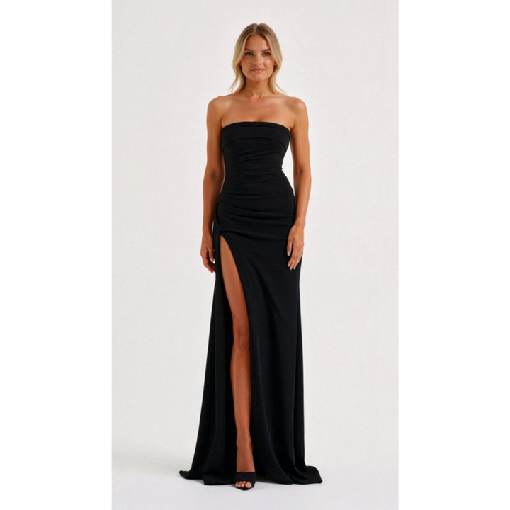 Robe D'invité De Mariage Froncée Sans Bretelles Pour Femmes | Maxi