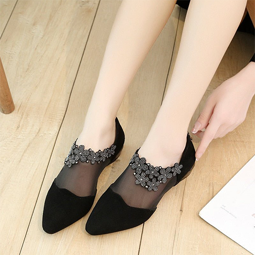 Chaussures Plates Élégantes À Fleurs Pour Femmes | Noir