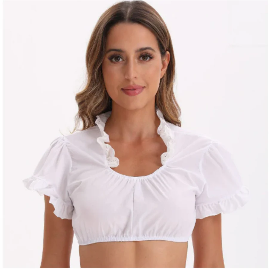 Femme Élégante V-Ausschnitt Dirndl Oktoberfest Bluse | Kurze Ärmel