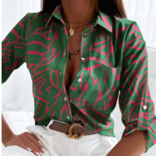 Camicia Stampata Casual con Bottoni per Donne | Maniche lunghe