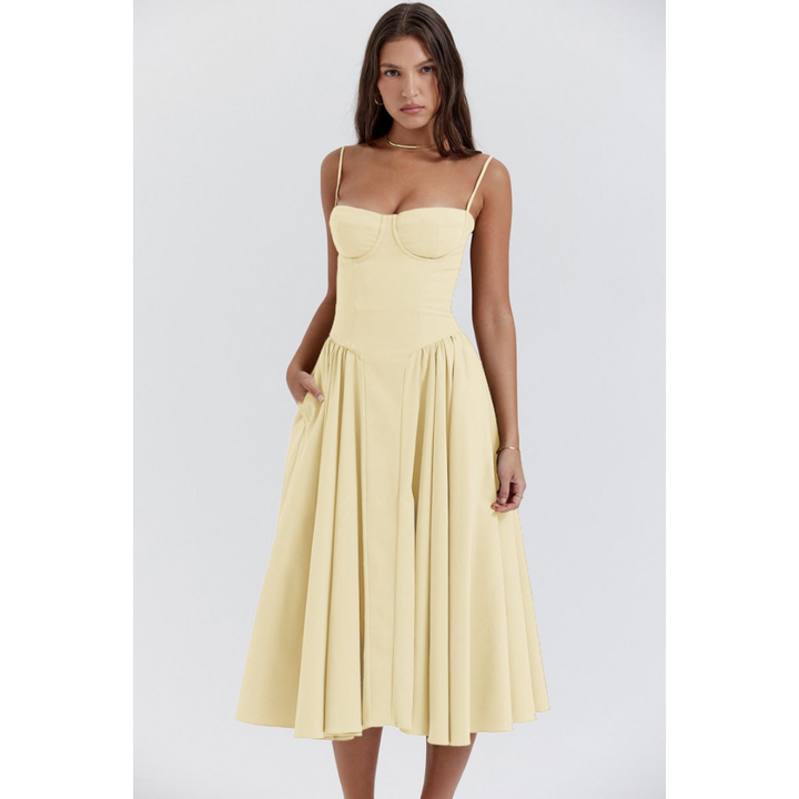 Robe D'invité De Mariage D'été Plissée À Bretelles Spaghetti | Maxi