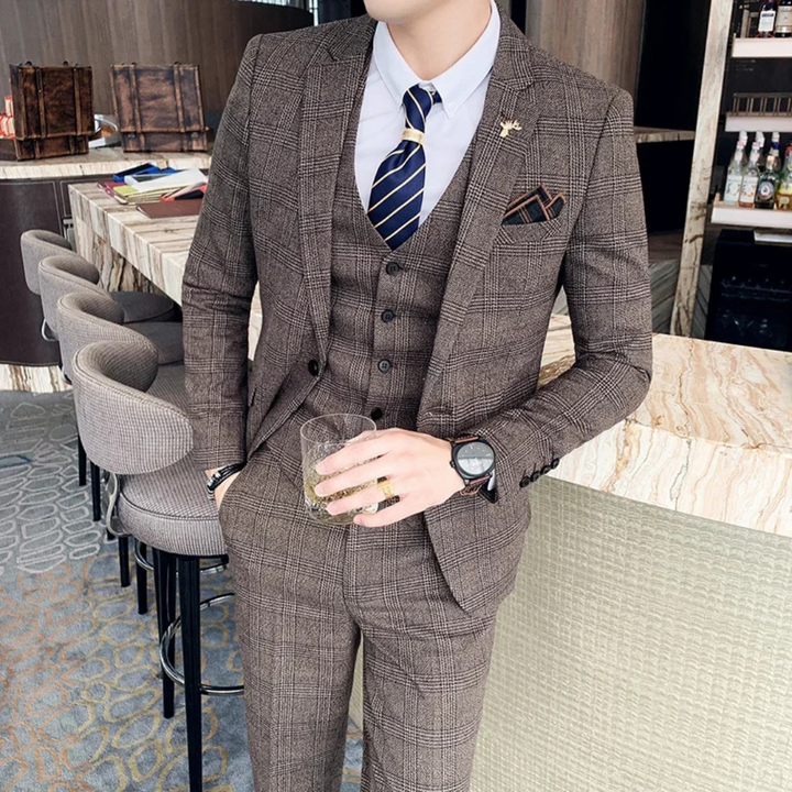 Costume D'invité De Mariage Trois Pièces À Carreaux Pour Hommes | Coupe Ajustée