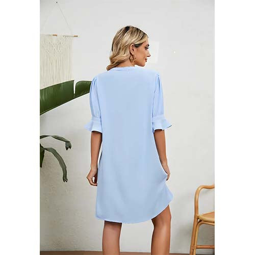 Robe D'été Élégante À Manches 3/4 Et Décolleté En V Profond Pour Femme | Mini