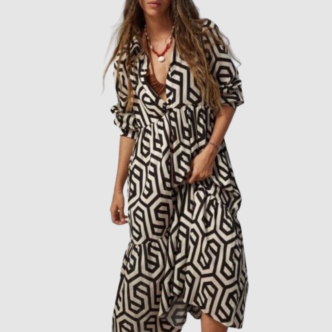 Ottilia | Damen Kleid mit langen Ärmeln und geometrischen Mustern