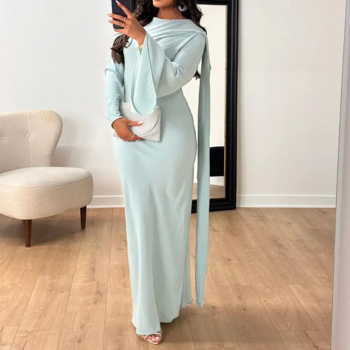 Robe D'invité De Mariage À Manches Longues Drapées | Maxi