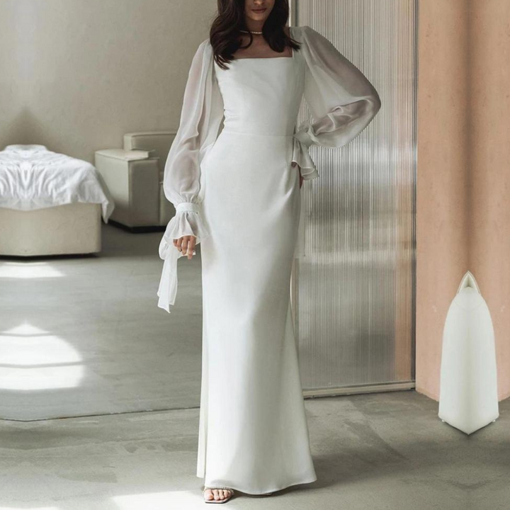 Robe D'invité De Mariage À Encolure Carrée Et Manches Lanternes | Maxi