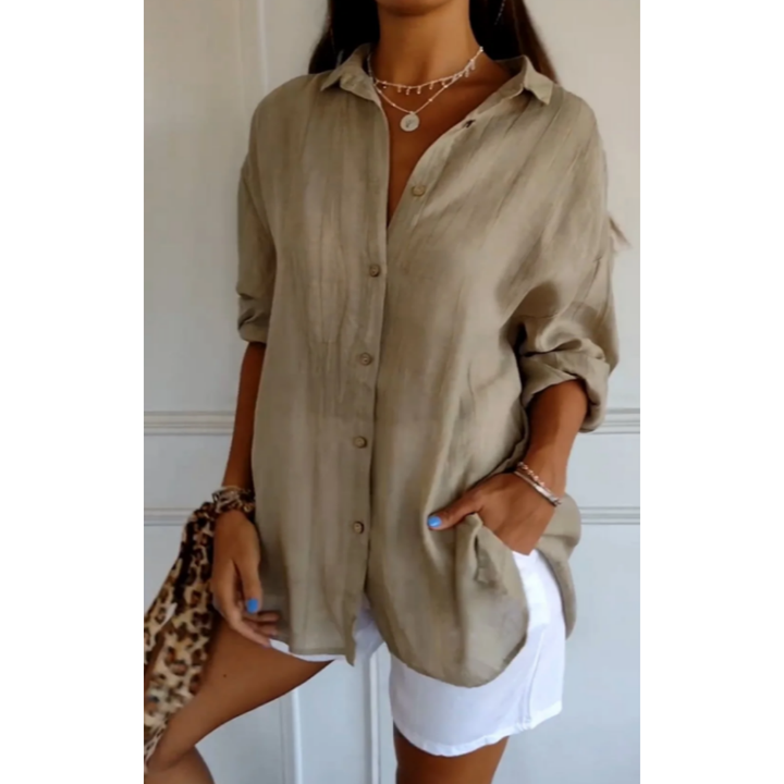 Casual Button-Down Beach Shirt for Women | Long sleeves