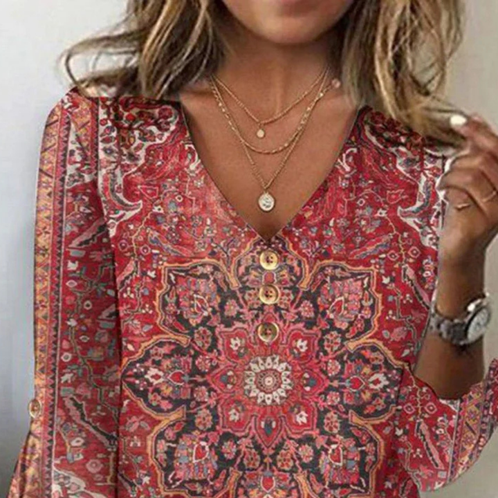 Chemisier Imprimé À Col En V Pour Femmes | Boho