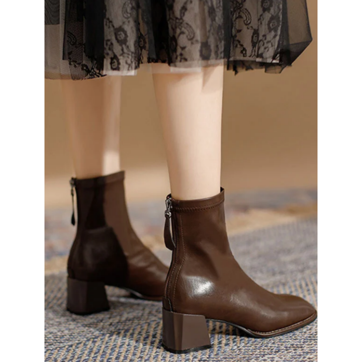 Klassische Stiefel mit Absatz und Reißverschluss für Frauen