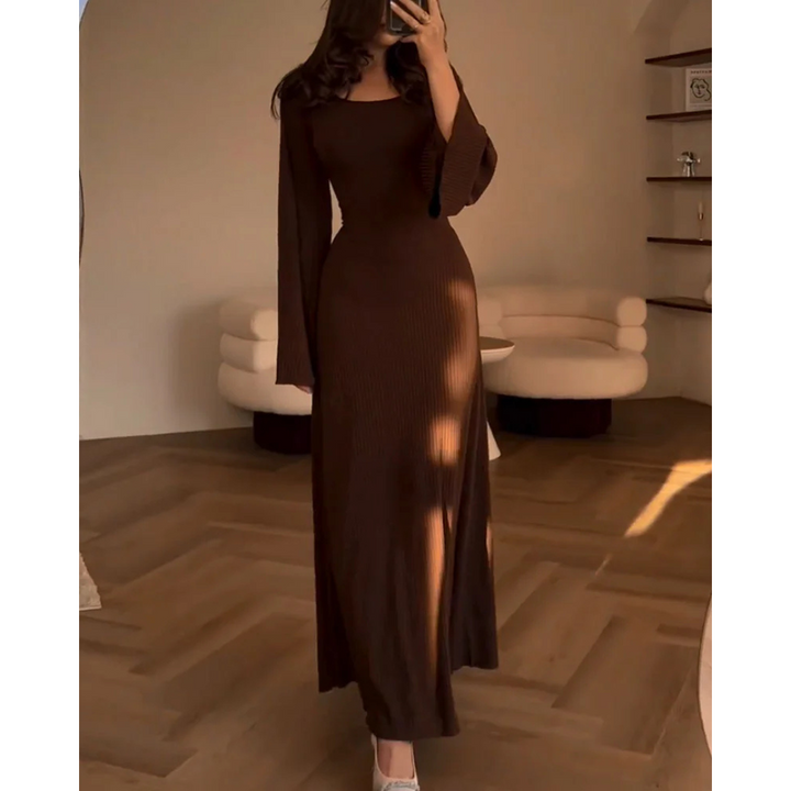 Robe D'invité De Mariage Pour Femme À Manches Longues Et À Côtes | Maxi