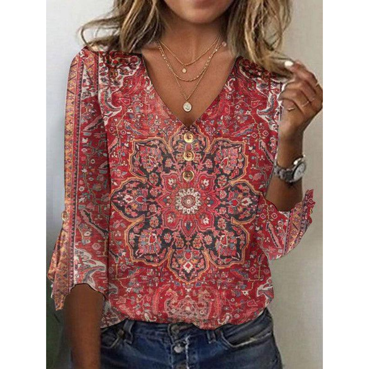 Chemisier Imprimé À Col En V Pour Femmes | Boho