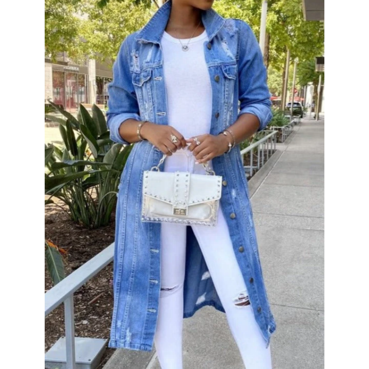 Long Denim Button-Up Jacket for Women | Denim