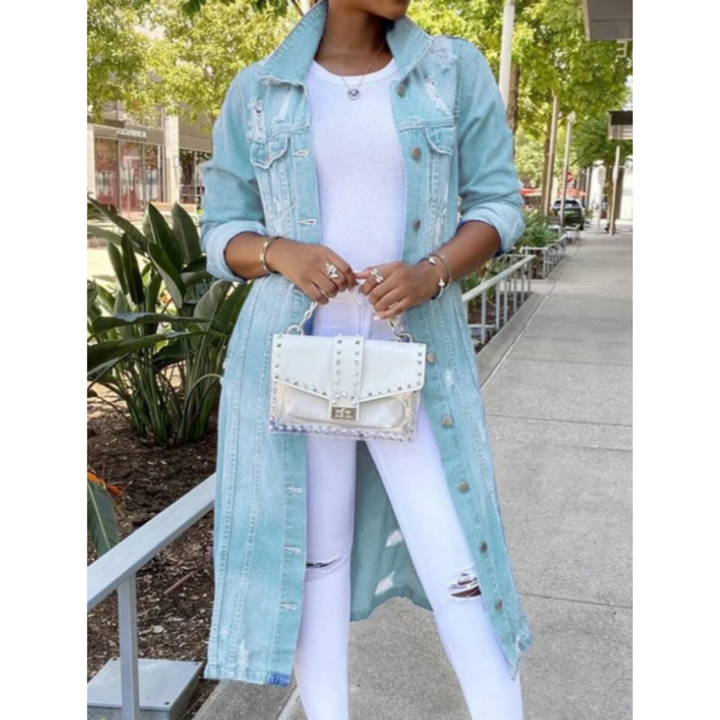 Long Denim Button-Up Jacket for Women | Denim