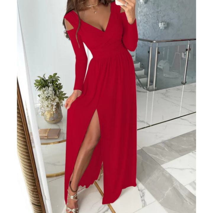 Robe De Soirée à Manches Longues Avec Fente Pour Femmes | Maxi