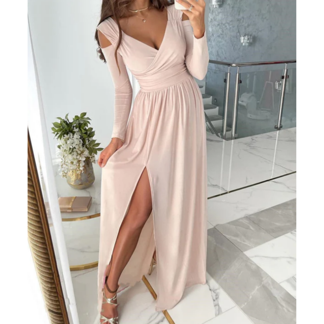 Robe De Soirée à Manches Longues Avec Fente Pour Femmes | Maxi