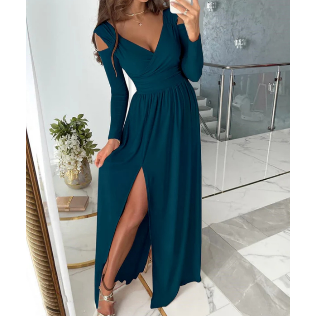 Robe De Soirée à Manches Longues Avec Fente Pour Femmes | Maxi